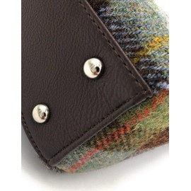 Harris Tweed Ladies Small Tote Bag with Multi Colour Tartan |Woven in Scotland | Magnetic catch PU Leather Trim | Adjustable detachable Strap | Christmas New year Gift for her | Womens handbag