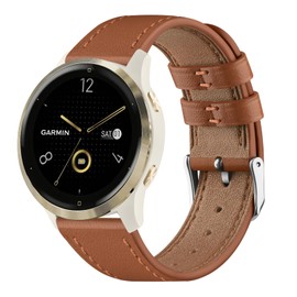 Amzpas Bracelet for Garmin Vivoactive 4S/Venu 3S/Venu 2S/Vivomove 3S Bracelet Women Men, 18 mm Leather Sports Replacement Strap for Garmin Forerunner 255S/265S (Brown)
