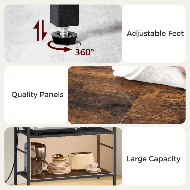 MAHANCRIS Bakers Rack with Power Outlet, Kitchen Storage Shelf with