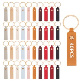 NICENEEDED 50 Pcs PU Leather Keychain Blanks Bulk, Laser Engraving Keychain Blank with Metal Ring, Multicolor Rectangular Key Fob Kit for DIY Key Chains Craft