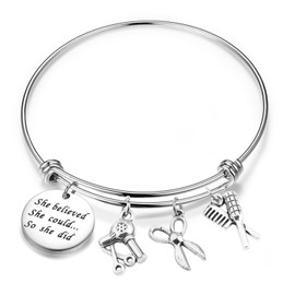 Lywjyb Birdgot Hairdresser Gift Hair Stylist Gift Cosmetology Graduation Gift She Believed She Could so She Did Bracelet (Hair Stylist Bracelet)