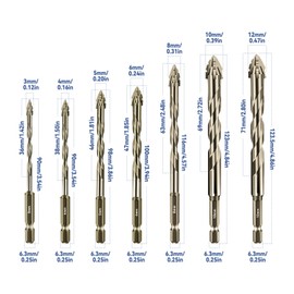 New Four-Flute Sawtooth Eccentric Drill Bit Size 3/4/5/8/10/12mm,Four-Edged Tungsten Steel Carbide Serrated Eccentric Drill Bit Set for Wood Marble Metal Glass Ceramic Wall Tiles (Yellow 7PCS)