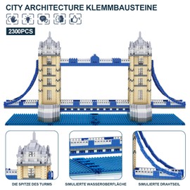 Finger Rock Architecture Street View London Tower Bridge Model Kit, World Famous Architecture Micro Clamping Blocks Set, 2300 Pieces, Ideas Gift for Adults, Teenagers, Collectors