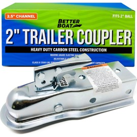 Trailer Coupler 2 Inch Ball, Compatible with 2.5 Inch Channel Width, Marine Grade, Class II, Straight Tongue, Boat Parts and Trailer Accessories