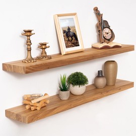 Marsmiles 36 inch Floating Shelves for Wall Solid Elm Wood Shelves|Rustic Wall Shelves with Invisible Heavy-Duty Bracket for Bathroom Living Room Kitchen|Natural, 2 Pack