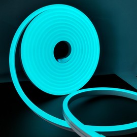Vasten Ice Blue Neon LED Strip Lighting 16.4ft LED Neon Flex Light 8X16 mm 12V Neon LED Strip Light Cuttable 0.39'' Length LED Neon Rope Lights IP67 Waterproof Outdoor Decor Neon Signage