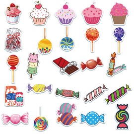 Colorful Sweet Treats Candy Stickers, Cute Sweetmeats Desserts Waterproof Vinyl Decal Ice Cream Sticker for Laptop, Skateboard, Water Bottle, Cup, Decorative Stickers for Kids Girls (50 PCS)