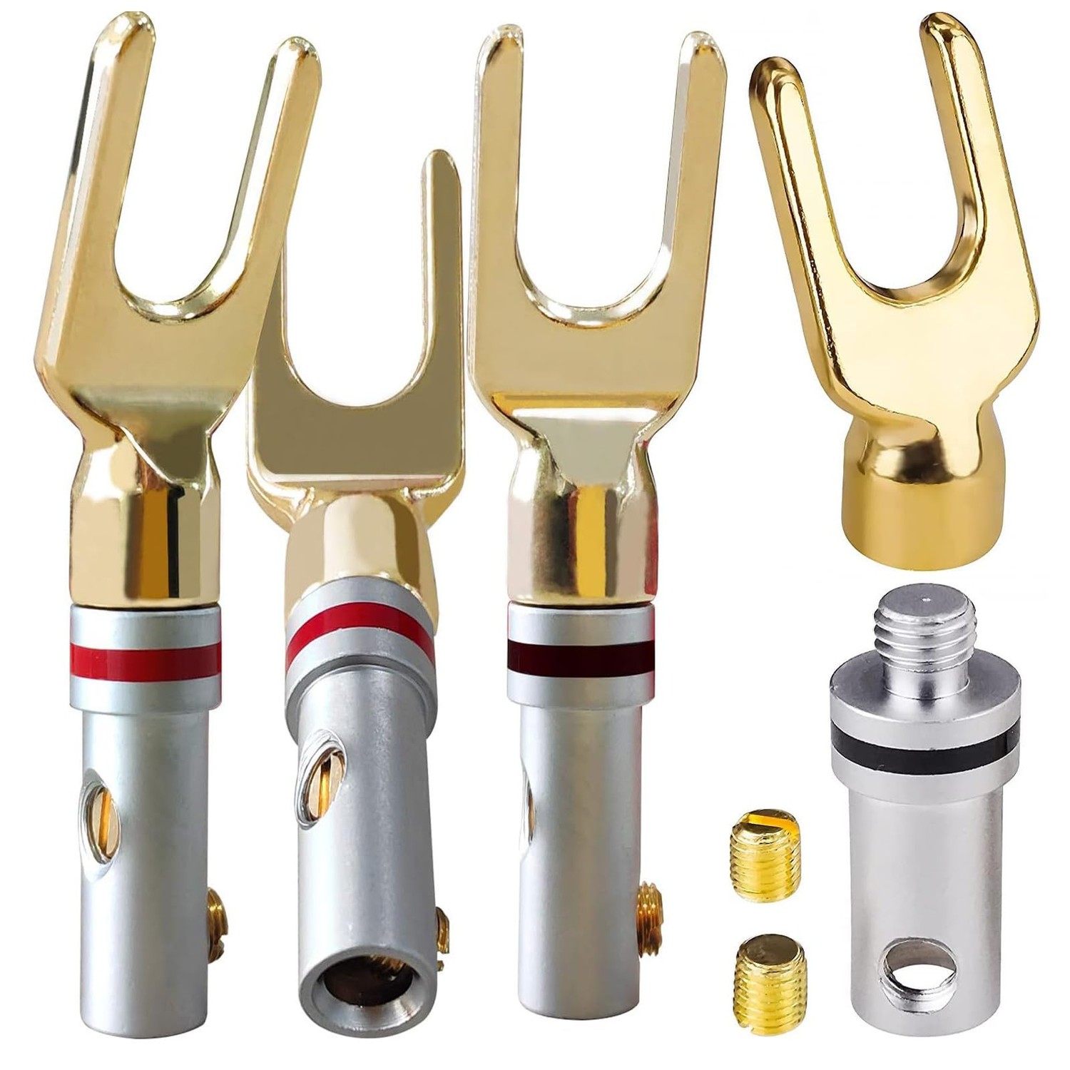 SensaBliss Speaker Terminals 24K Gold Plated Y Plug 4pcs Banana Plug ...