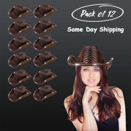 Party Glowz LED Light Up Flashing Sequin Brown Cowboy Hat - Pack of 12 Hats By Party Glowz
