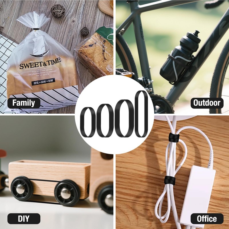 120 Pcs Black Wide Rubber Bands,4 Sizes Heavy Duty Thickened