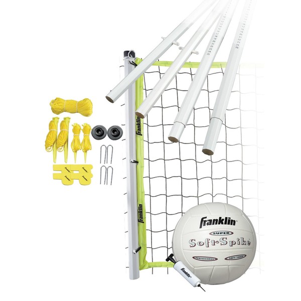 Franklin Sports Volleyball Set - Beach and Backyard Volleyball Net Set - Portable Volleyball Net and Ball Set with Poles and Ground Stakes - Advanced