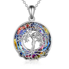 ONEFINITY Tree of Life Necklace Sterling Silver Crystal Tree of Life Pendant Necklace Tree of Life Jewelry Mother's Day Gifts for Women