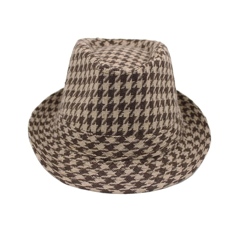 Unisex Classic Houndstooth Fedora Hat, Brown