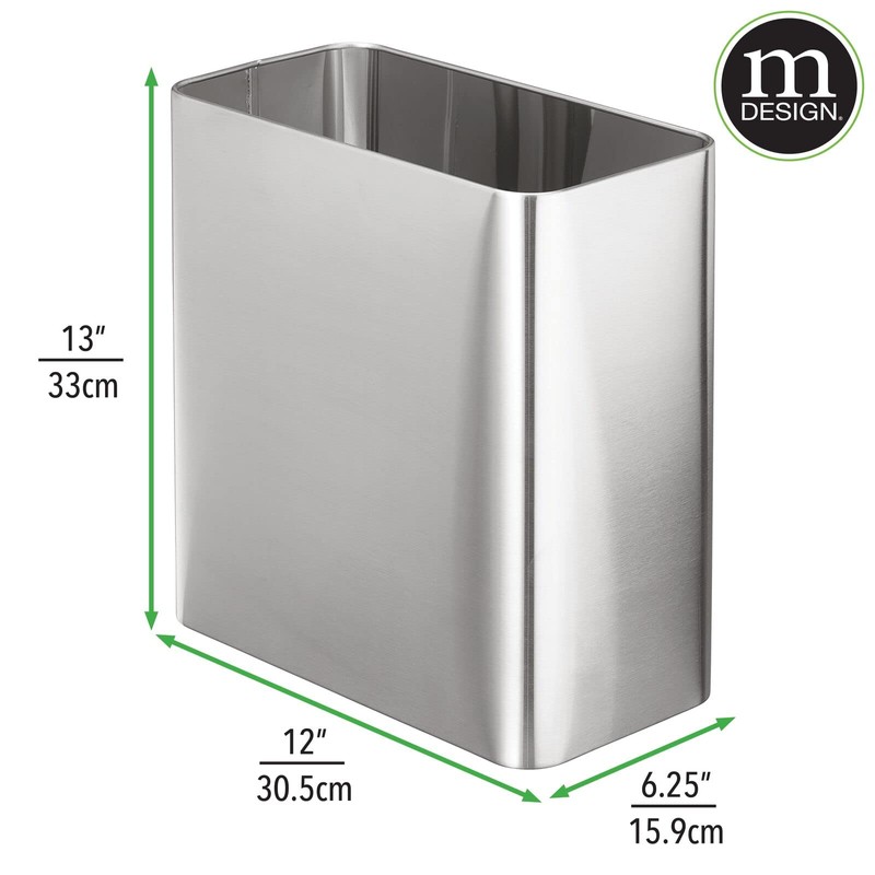 mDesign Stainless Steel Slim Rectangular Modern Metal 2.6 Gallon/10 Liter