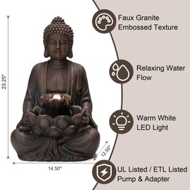 Glitzhome Outdoor Fountains and Waterfalls Zen-Style Concrete Resin Elephant Water Fountains with LED & Pump, Garden Patio Water Fountain Yard Fountain 2 Tier Floor Waterfall for Backyard Lawn 22" H