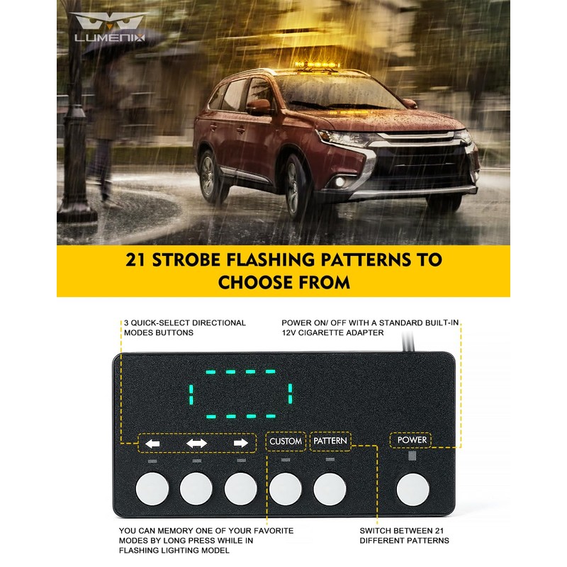 LUMENIX 72 LED Rooftop Emergency Strobe Light Bar w/Control Panel