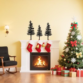 Farmhouse Metal Pine Tree Decor - Rustic Cabin Woodland Forest Accent Fireplace Centerpiece Living Room Bedroom Bookshelf Christmas Decorations Set of 3 (Black)