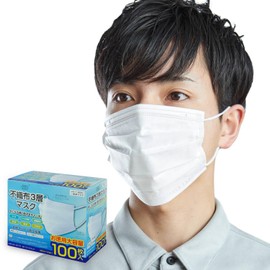 MASK LABO (100 Pieces) Non-woven 3-Layer Mask Regular Size, Large Capacity, Omega Pleat, 6.9 x 3.7 inches (175 x 95 mm), JIS Standard Mask, National Mask Industry Association, 3D, Normal Size, Easy to