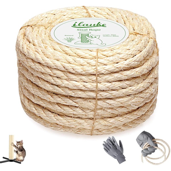 8mm x 25m Natural Sisal Rope for Cats, Extra Strong