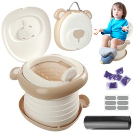 Foldable Portable Potty Training Toilet Seat for Toddlers with Splash Guard - Kids Car Potty for Travel, Car, Camping & Outdoor Use, with Free Travel Bag and Disposable Potty Liners Absorbent Pads