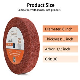 UF-SHARP 6 inch Bench Grinder Wheels, 1" Wide,1/2" Arbor, 36 Grit Aluminum Oxide Grinding Wheel for HSS and Carbon Steel Tools (36 Grit)