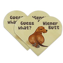 Guess What Wiener Dog Butt Dachshund Funny Heart Faux Leather Bookmark - Set of 2