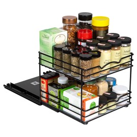 Pull Out Cabinet Organizer for Spices, Cans - Heavy Duty with Lifetime Limited Warranty- Pull Out Spice Rack- Cabinet Pull Out Shelf for Cans,Dishes, Etc, 20-3/8"Wx 10-1/2"D x 2-3/4” H, Black