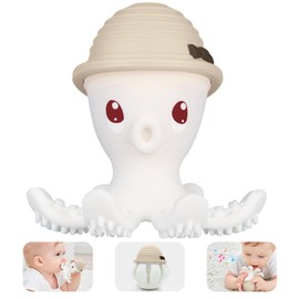 Mombella Octopus Teethers Toys for Babies 3 Months Up, Soft Silicone Infant Teething Toys, Functional Baby Chew Toys to Soothe Sore Gums, Apricot