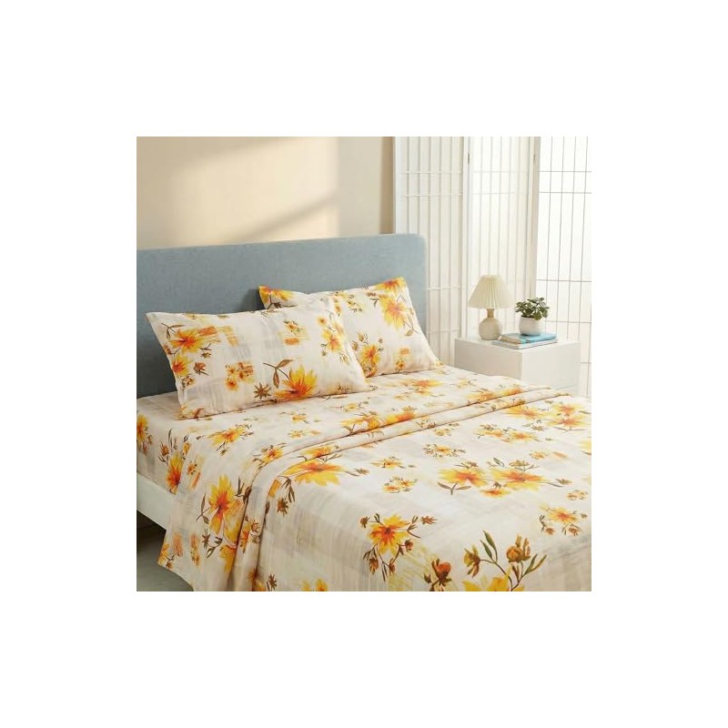 JSD Juego de sábanas con Estampado Floral Amarillo, tamaño King,
