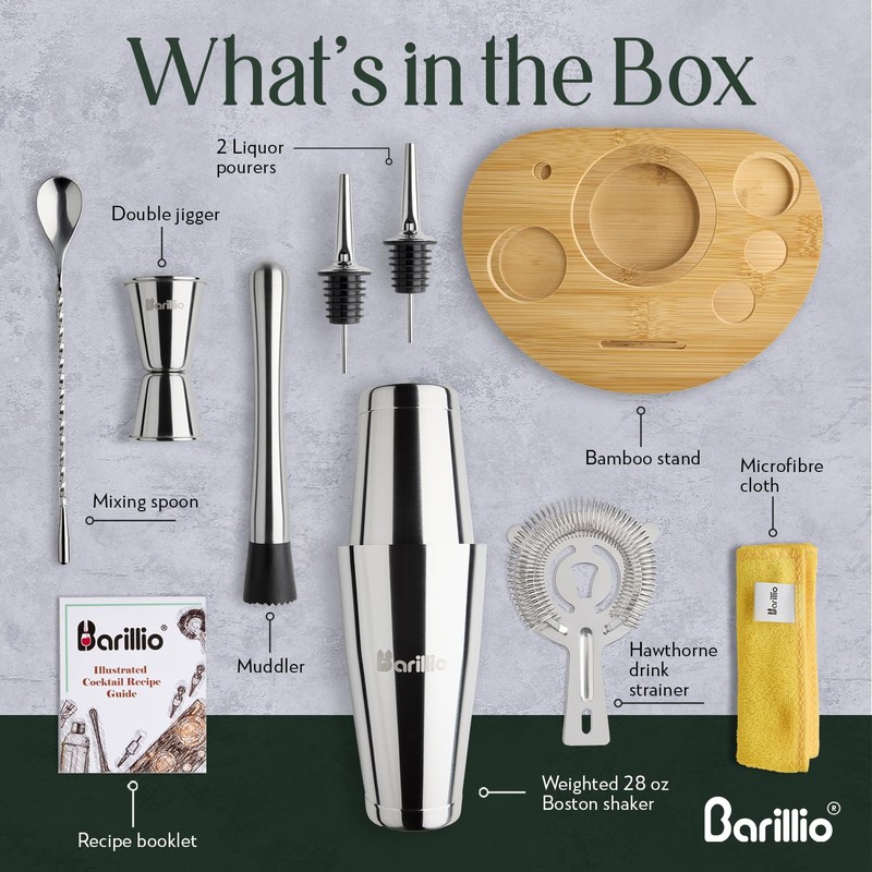 Barillio Elite Mixology Bartender Kit with Stand - Cocktail Shaker