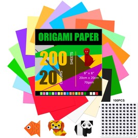 Origami Paper 300 Sheets, 20x20 cm/8 Inch Large Origami Paper Double Sided, 200 Sheets 20 Colors Origami Paper and 100pcs Self-adhesive Wiggle Eyes Sets for Kids DIY School Arts Crafts Adults