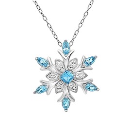 IS4U Christmas Necklace Snowflake Necklace Multi-colored Crystal Winter Christmas Snowflake Pendant Necklace Fashion Pendant Necklace Christmas Party Dress Jewelry for Women (Blue)