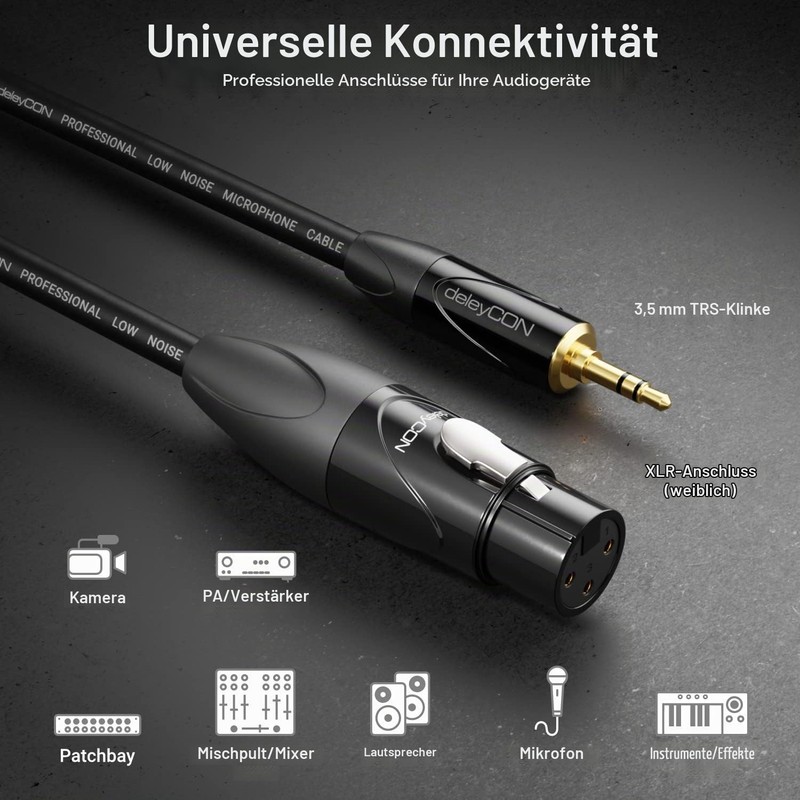 deleyCON 5 m XLR Female to 3.5 mm Jack Plug