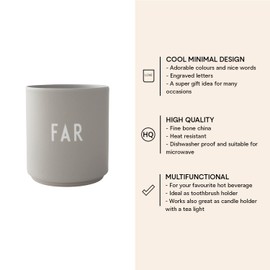 Design Letters Lieblingsbecher DÄNISCHE AUSGABE | FAR | Tasse mit Spruch | Dänisches Design Lieblingsbecher zu Geschenke für Frauen, männer | Kaffeebecher Porzellan | Dekorativer kaffebecher