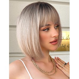WOKESTAR Blonde Bob Wigs for Women Synthetic Wig with Fringe