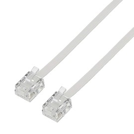 Telephone Cord, Telephone Fax (6 Poles 2/4 Core), 32.8 ft (10 m), Modular Cord with Plug, Dual Use, Replacement and Repair, For Small Spaces, Flat Type, White