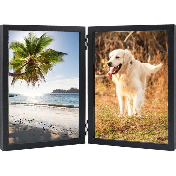 7x5 Inch Hinged Folding Picture Frame - Double Wooden Photo