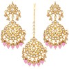 Aheli Exquisite Design Pink Colored Faux Kundan Chandbali Earrings Maang