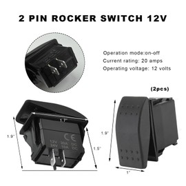 KVAEY 2 PCS Rocker Switch, 20A/12V 10A/24V SPST 2 Pin ON-Off Light Bar Toggle Switch, Waterproof 2 Position Switch for Car Caravans Truck RV UTV RZR ATV Boat, Car Accessories