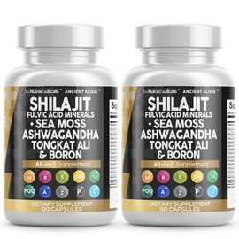 Clean Nutra Shilajit Fulvic Mineral Supplement with Sea Moss For Optimal Health & Wellness Fitness Healthcare Vitamin Capsules Clean Nutra:_2 Bottles