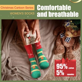 Moonlight Manor 6 Pairs Christmas Socks for Women, Christmas Knitted Crew Socks Holiday Warm Soft Winter Gift Santa Novelty Socks 37-46, christmas socks 3