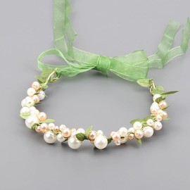 AHONEY Flower Pearl Headband for Women Girls Green Leaf Boho Headband Wedding Fairy Accessories Headpiece