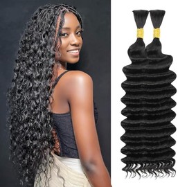 Curly Braiding Hair 100g 22 Inch Crochet Hair Deep Wave Bulk Hair for Boho Braids Natural Black Knotless Braids No Weft Braiding Hair Extensions Long Curly Hair Bundle, 1 Pack
