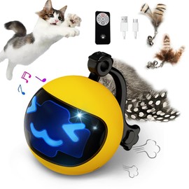 FOUR ANGELS Interactive cat Toys for Indoor Cats, Cat Ball Toys/Kitten Toys with Remote Control & LED Rainbow Lights, Fun Tracker, Automatic Rolling Chase Ball with Fluffy Tail