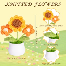 ZHIYUXI Crochet Flower Handmade Sunflowers with Puff Artificial Knitted Flowers for Office Desk Decor