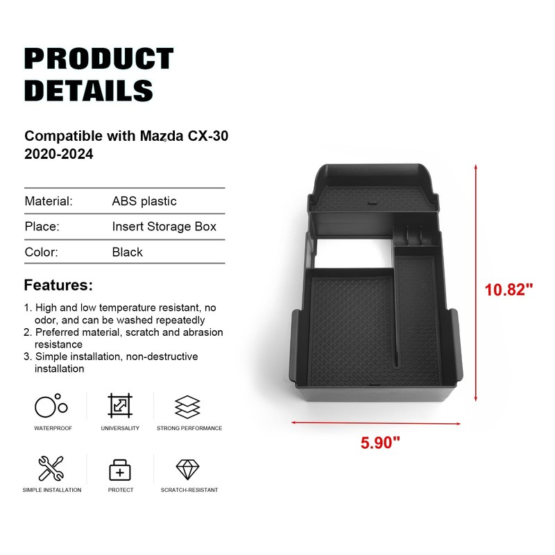 Xotic Tech Car Center Console Organizer Tray Armrest Glove Secondary