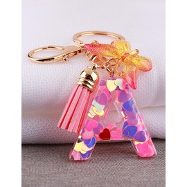 ChunlongFour Initial Letter Keychain for Women Girl Bag Charm Butterfly Tassel Keychain for Wallet Car Key Backpack Handbag