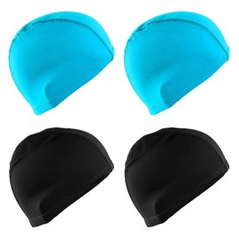 4 Pcs Fabric Swimming Caps Solid Color Swim Hats Elastic Swimming Pool Caps Lightweight Bathing Caps Unisex Cloth Swim Hats Comfortable Swimming Hats for Women Men