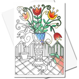 Art Eclect Adult Coloring Greeting Cards for Birthdays, Thank You, Note and Sympathy Cards, 10 Cards With Different Designs and 10 White Envelopes (Garden/White)