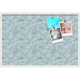 PinPix pin Cork Bulletin Board Made from Canvas, Foliage White Aqua 36x24 Inches 2 x 3 ft and Framed in Satin White Frame (PinPix-1876-36x24_FRBW26074)